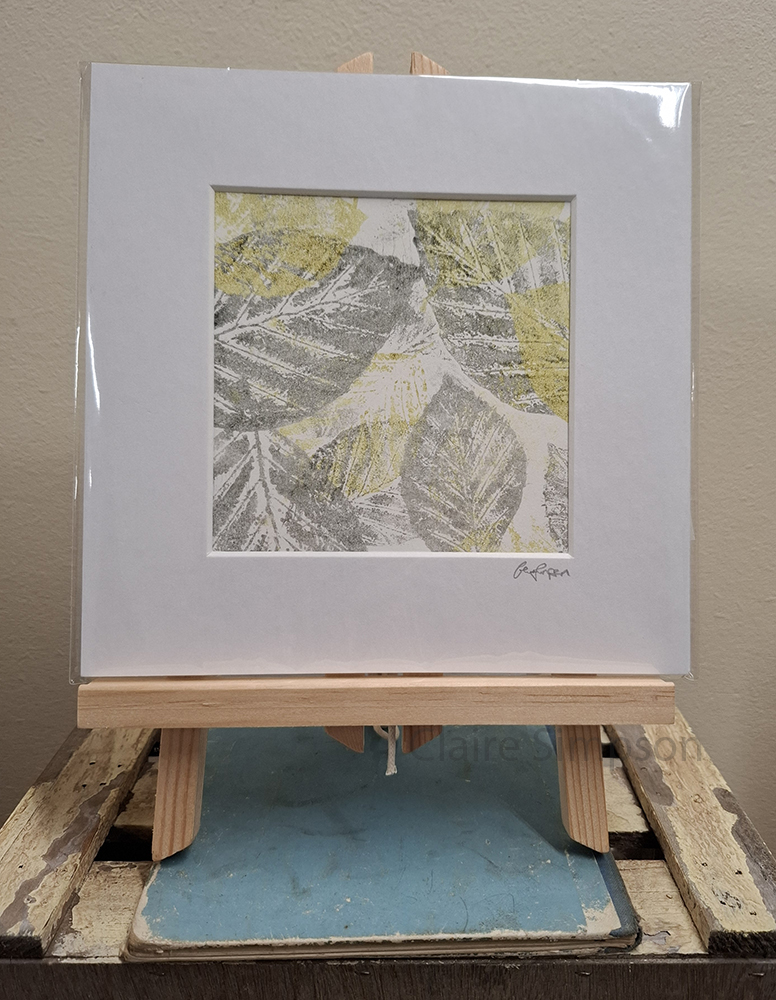 Claire Simpson mono print, beech leaves